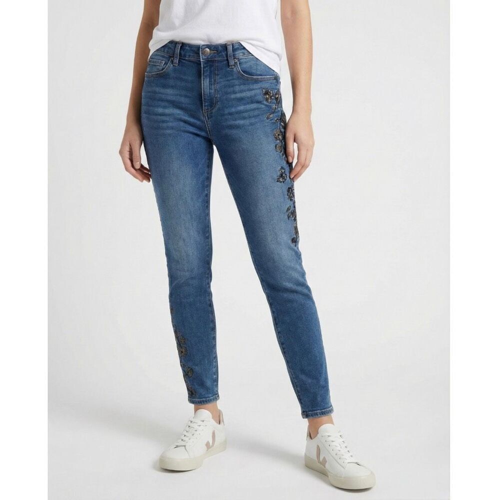 Driftwood Jackie Metallic Floral Jeans 26 High Rise Skinny Embroidered Boho